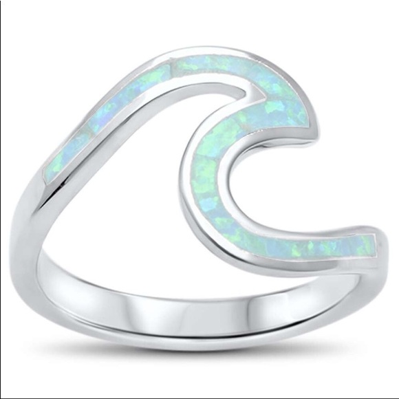 Ocean wave silver fire opal glitter ring Size 9, 8 - Picture 7 of 7